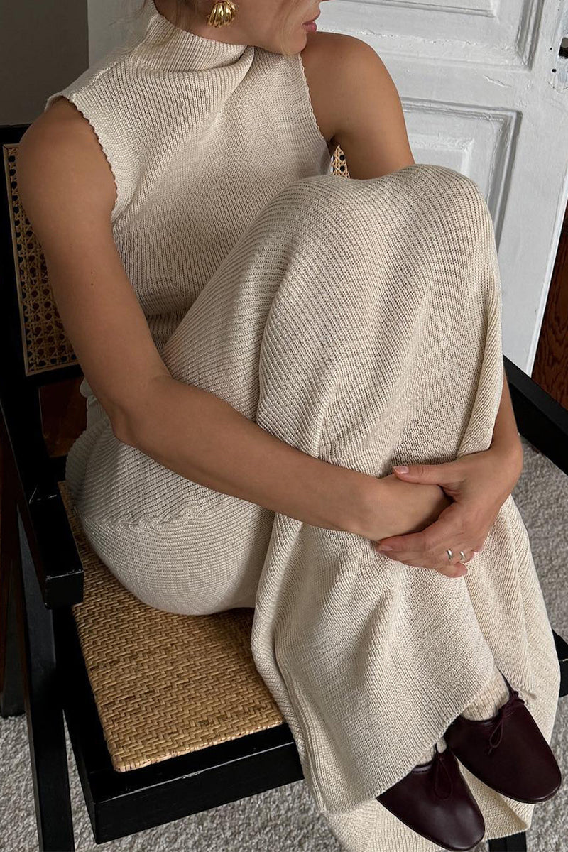 Ensemble deux pièces décontracté à col roulé et sans manches (4 couleurs)