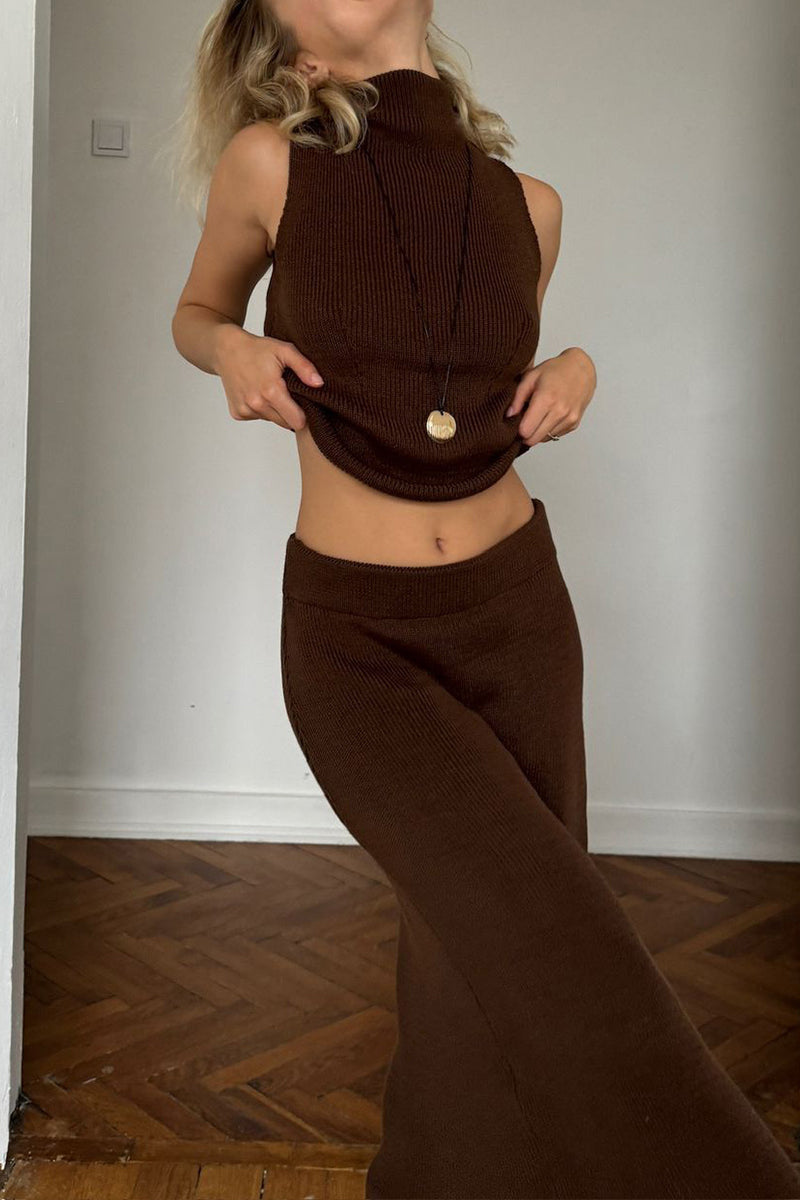 Ensemble deux pièces décontracté à col roulé et sans manches (4 couleurs)