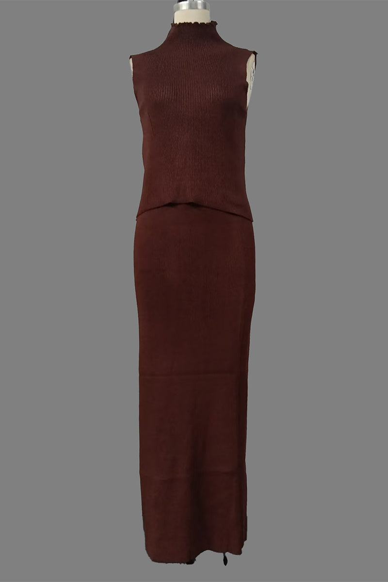 Ensemble deux pièces décontracté à col roulé et sans manches (4 couleurs)