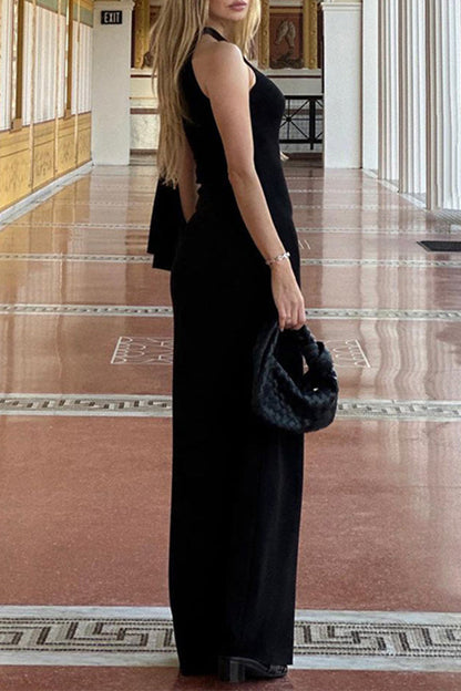 Robe longue sexy à lacets de couleur unie avec épaules inclinées irrégulières