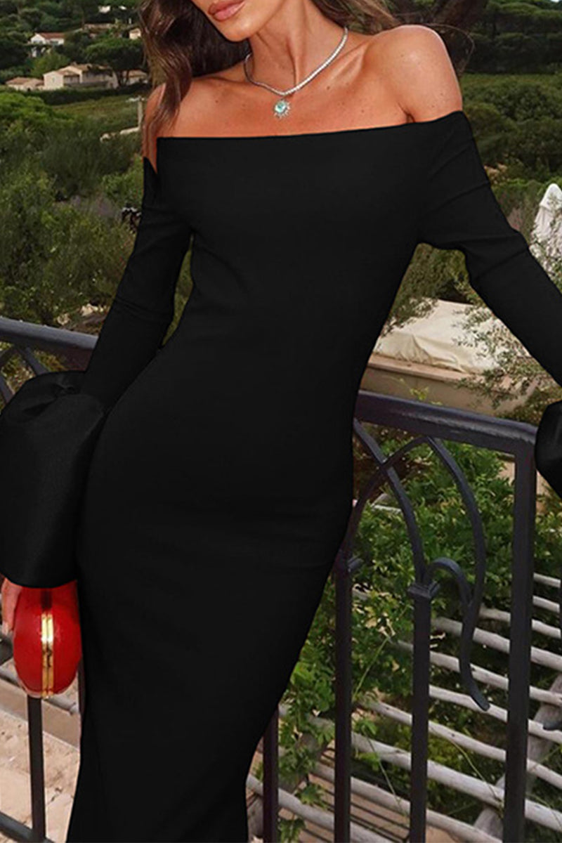 Sexy einfarbige rückenfreie schulterfreie lange Kleider