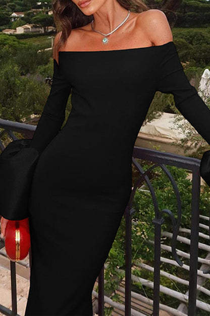 Sexy einfarbige rückenfreie schulterfreie lange Kleider