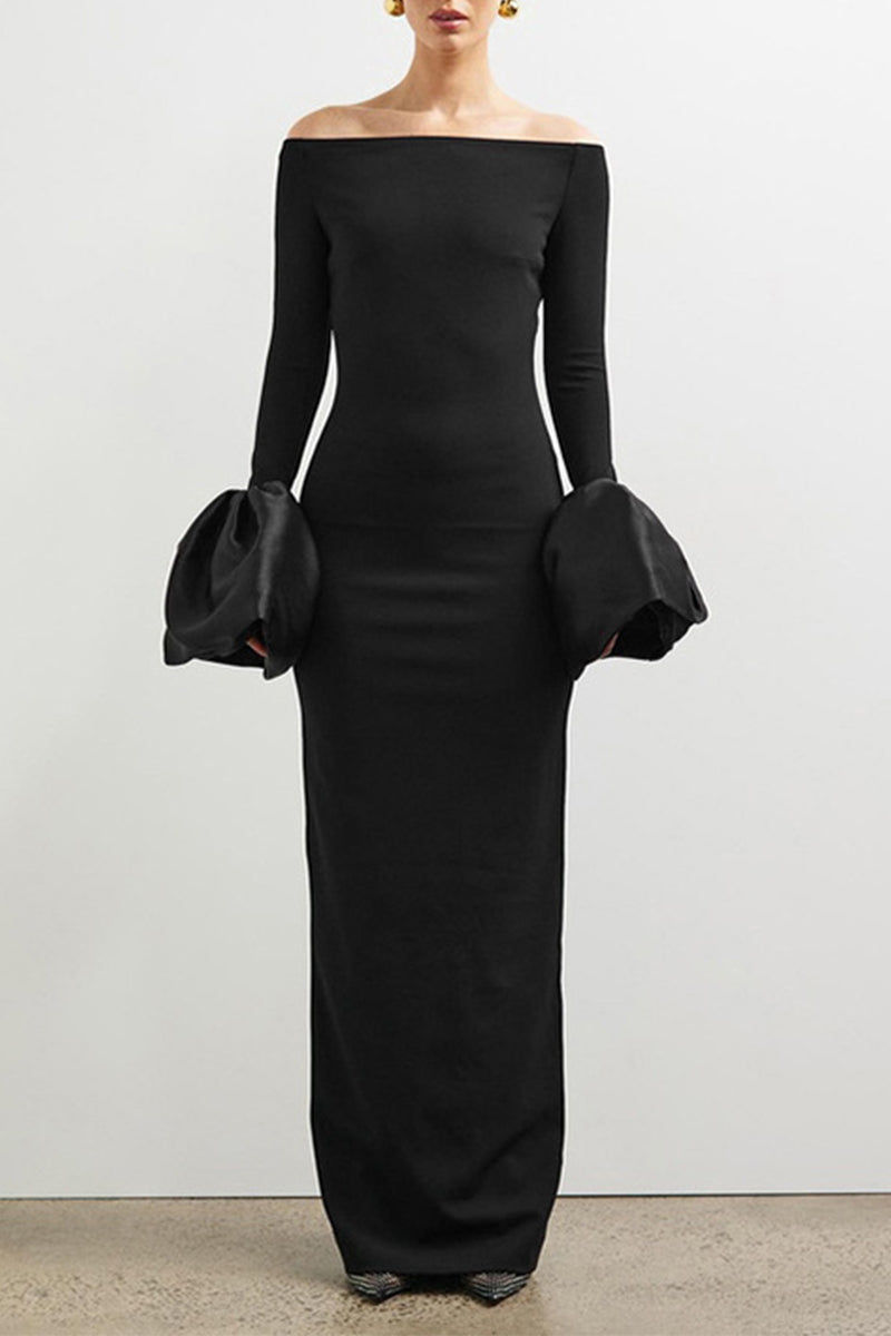 Sexy einfarbige rückenfreie schulterfreie lange Kleider