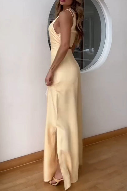 Lässiger, einfarbiger Patchwork-Overall mit Schlitz und O-Ausschnitt