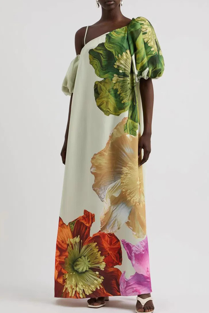 Robes longues décontractées à imprimé vacances, dos nu, col oblique