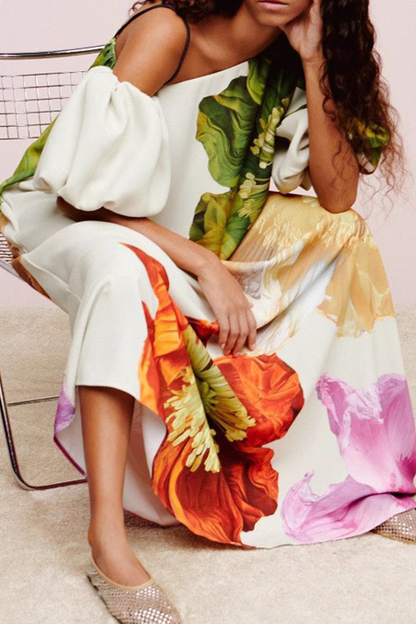 Robes longues décontractées à imprimé vacances, dos nu, col oblique