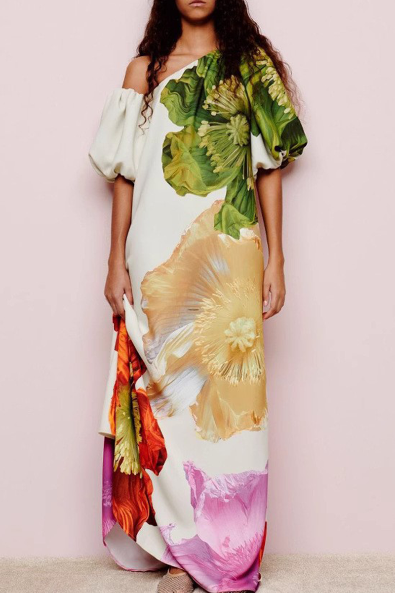 Robes longues décontractées à imprimé vacances, dos nu, col oblique