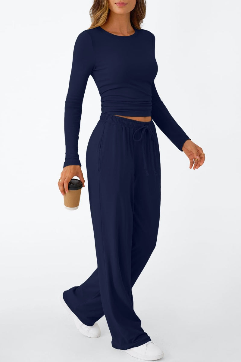 Lässig Täglich Einfarbig Basic O-Ausschnitt Langarm Zweiteiler