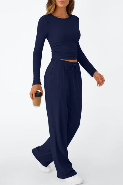 Lässig Täglich Einfarbig Basic O-Ausschnitt Langarm Zweiteiler