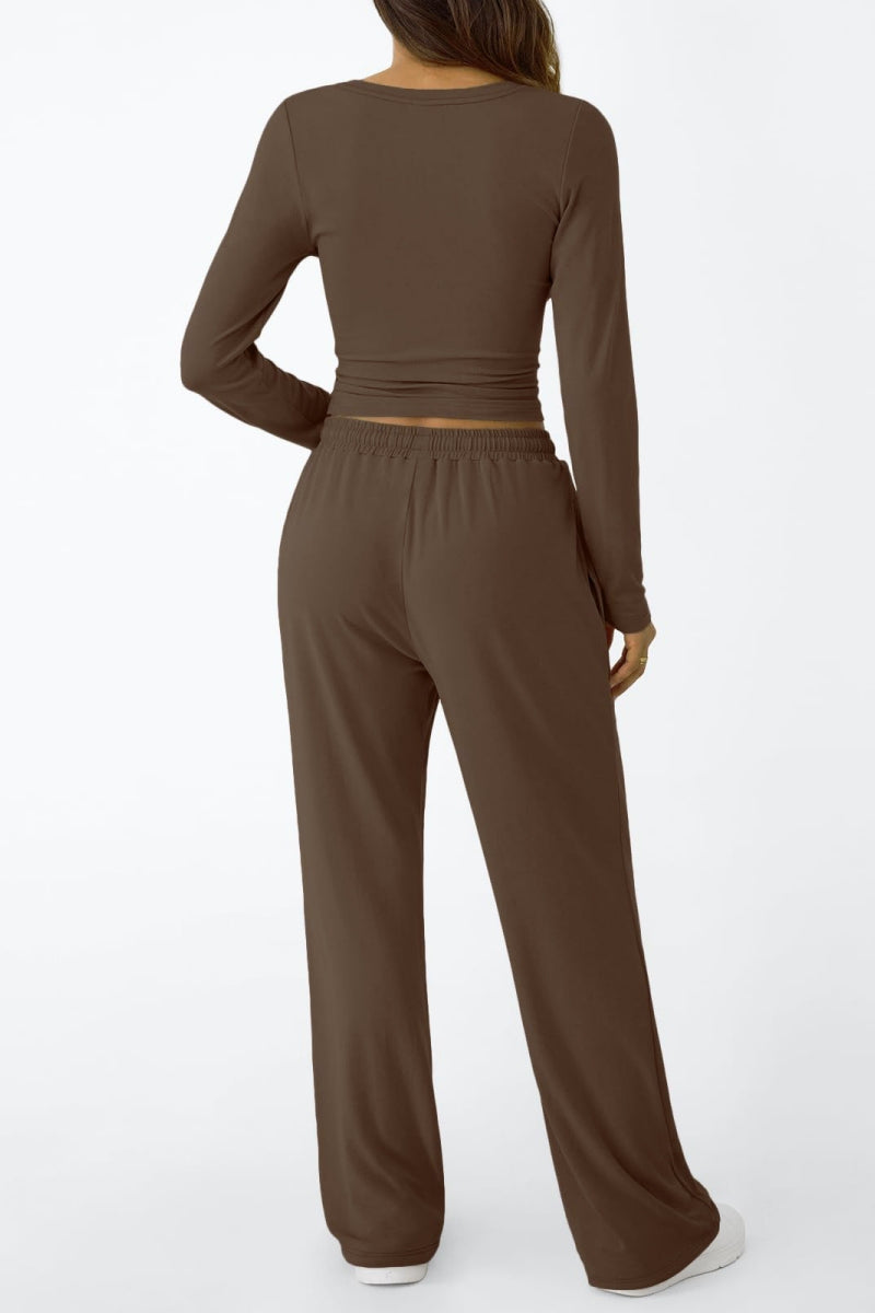 Lässig Täglich Einfarbig Basic O-Ausschnitt Langarm Zweiteiler