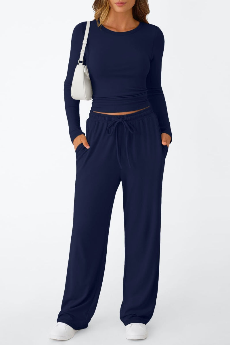 Lässig Täglich Einfarbig Basic O-Ausschnitt Langarm Zweiteiler