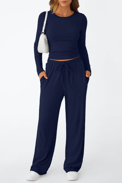 Lässig Täglich Einfarbig Basic O-Ausschnitt Langarm Zweiteiler