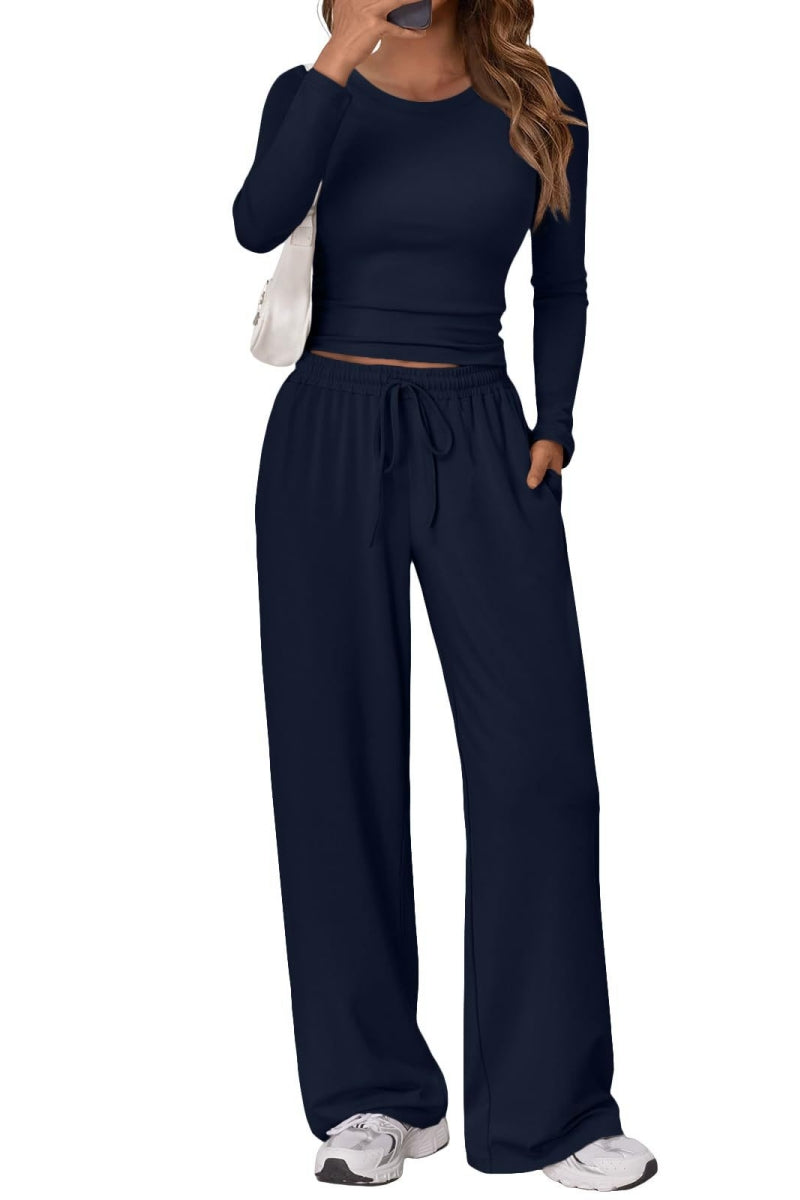 Lässig Täglich Einfarbig Basic O-Ausschnitt Langarm Zweiteiler