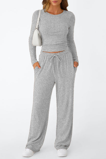 Lässig Täglich Einfarbig Basic O-Ausschnitt Langarm Zweiteiler