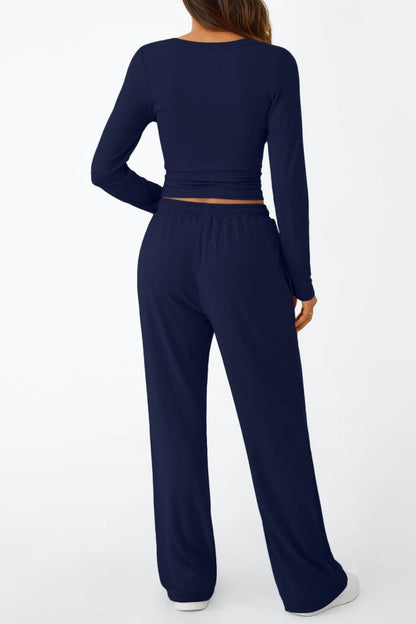 Lässig Täglich Einfarbig Basic O-Ausschnitt Langarm Zweiteiler