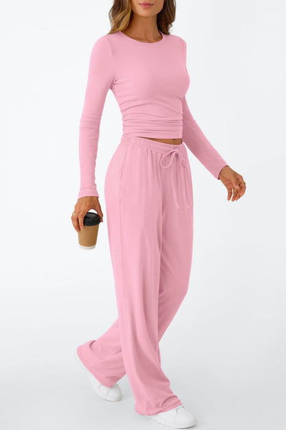 Lässig Täglich Einfarbig Basic O-Ausschnitt Langarm Zweiteiler