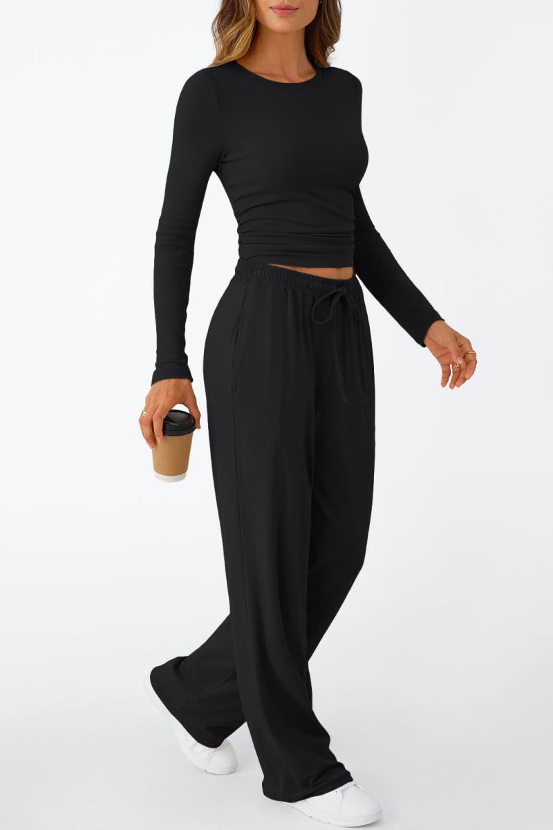 Lässig Täglich Einfarbig Basic O-Ausschnitt Langarm Zweiteiler