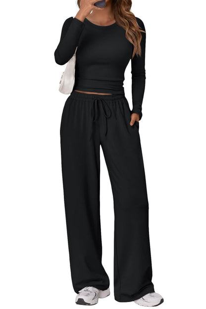 Lässig Täglich Einfarbig Basic O-Ausschnitt Langarm Zweiteiler