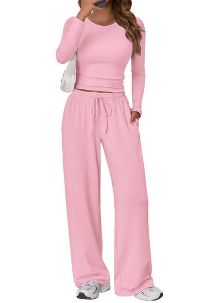 Lässig Täglich Einfarbig Basic O-Ausschnitt Langarm Zweiteiler