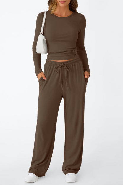 Lässig Täglich Einfarbig Basic O-Ausschnitt Langarm Zweiteiler