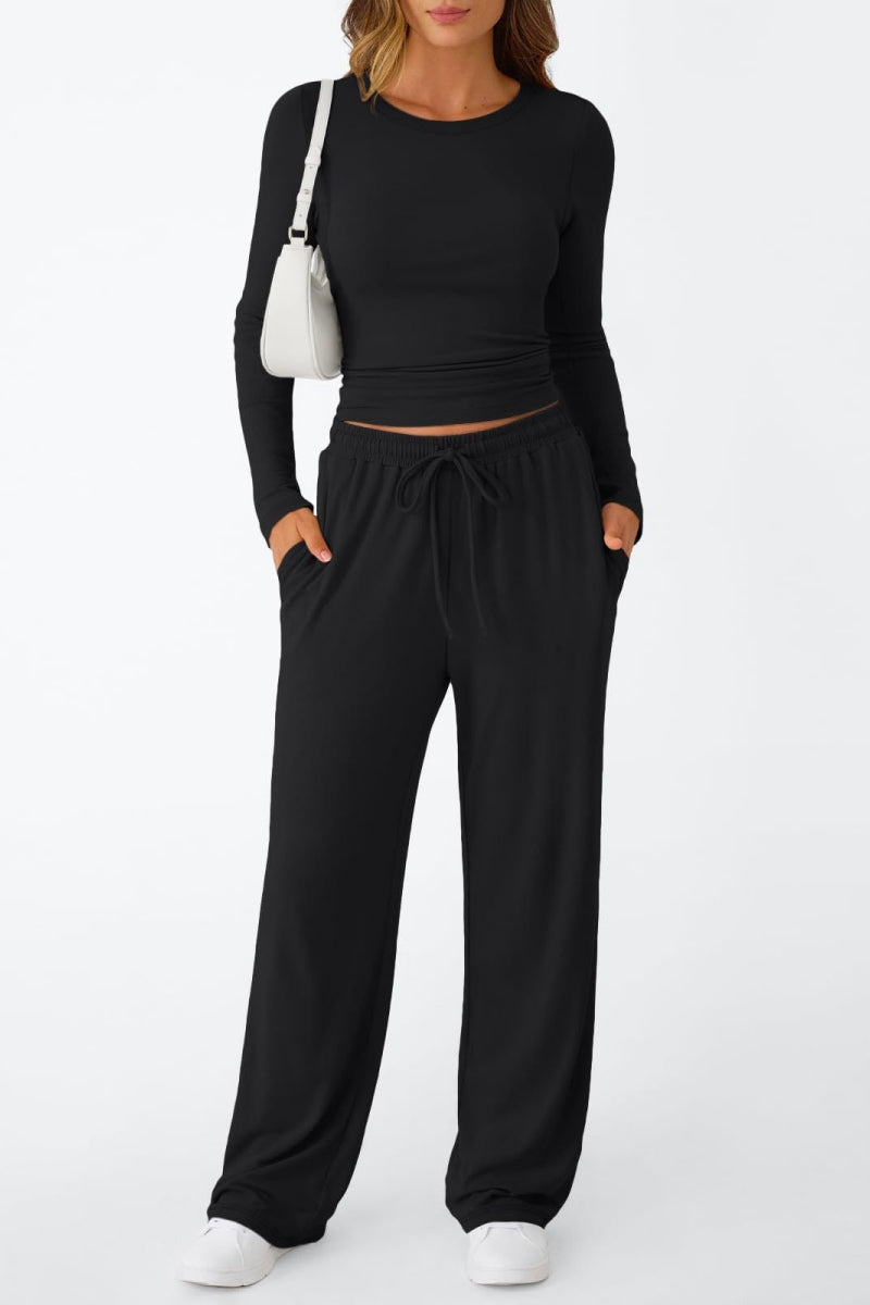 Lässig Täglich Einfarbig Basic O-Ausschnitt Langarm Zweiteiler