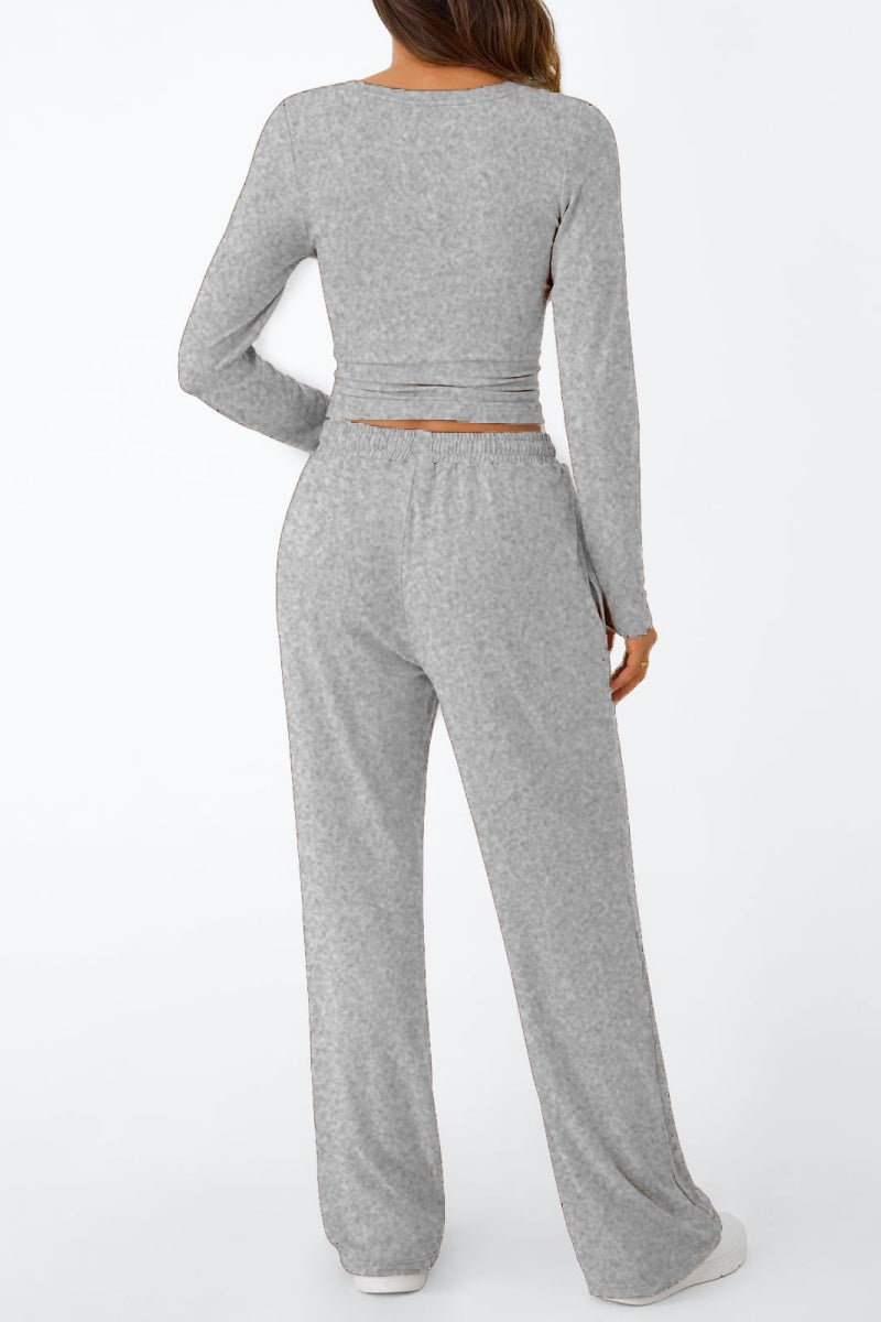 Lässig Täglich Einfarbig Basic O-Ausschnitt Langarm Zweiteiler