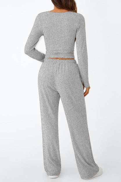 Lässig Täglich Einfarbig Basic O-Ausschnitt Langarm Zweiteiler