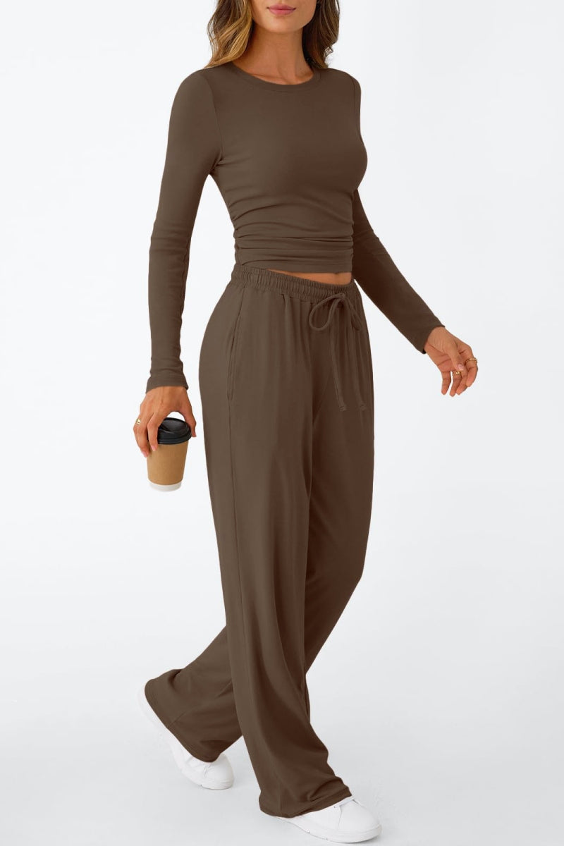 Lässig Täglich Einfarbig Basic O-Ausschnitt Langarm Zweiteiler