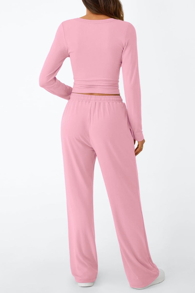 Lässig Täglich Einfarbig Basic O-Ausschnitt Langarm Zweiteiler