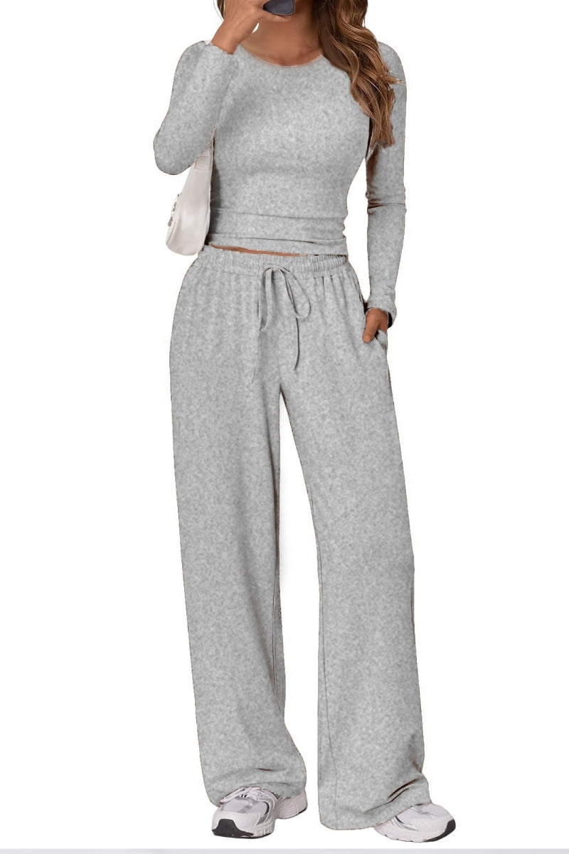 Lässig Täglich Einfarbig Basic O-Ausschnitt Langarm Zweiteiler