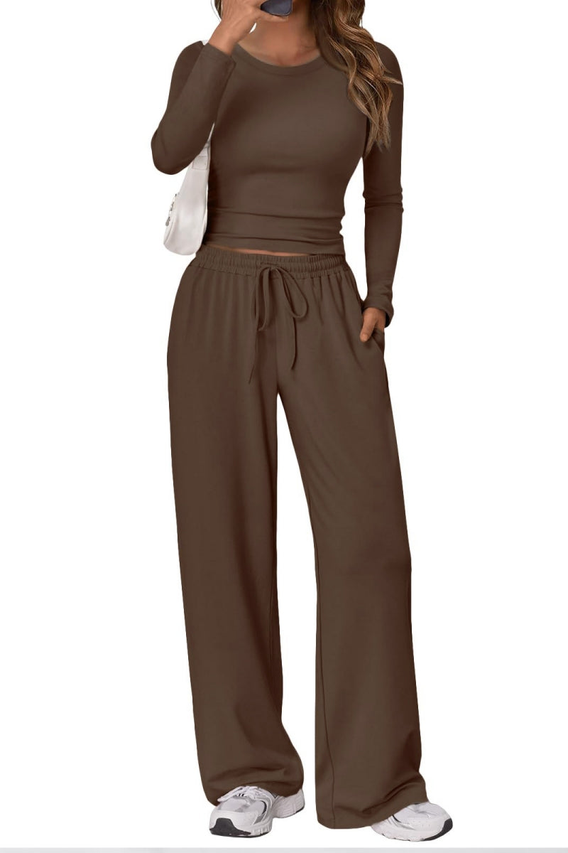 Lässig Täglich Einfarbig Basic O-Ausschnitt Langarm Zweiteiler