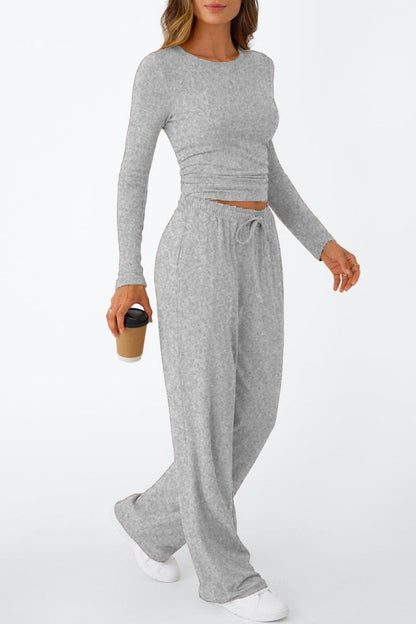 Lässig Täglich Einfarbig Basic O-Ausschnitt Langarm Zweiteiler