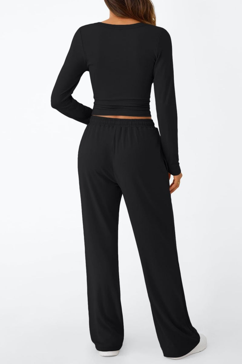 Lässig Täglich Einfarbig Basic O-Ausschnitt Langarm Zweiteiler