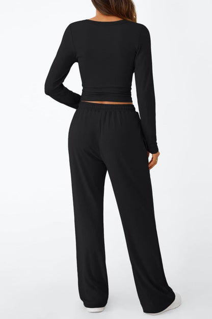 Lässig Täglich Einfarbig Basic O-Ausschnitt Langarm Zweiteiler