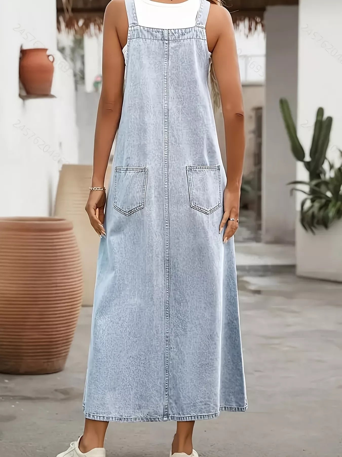 Denim Overall Dress with Adjustable Shoulder Straps