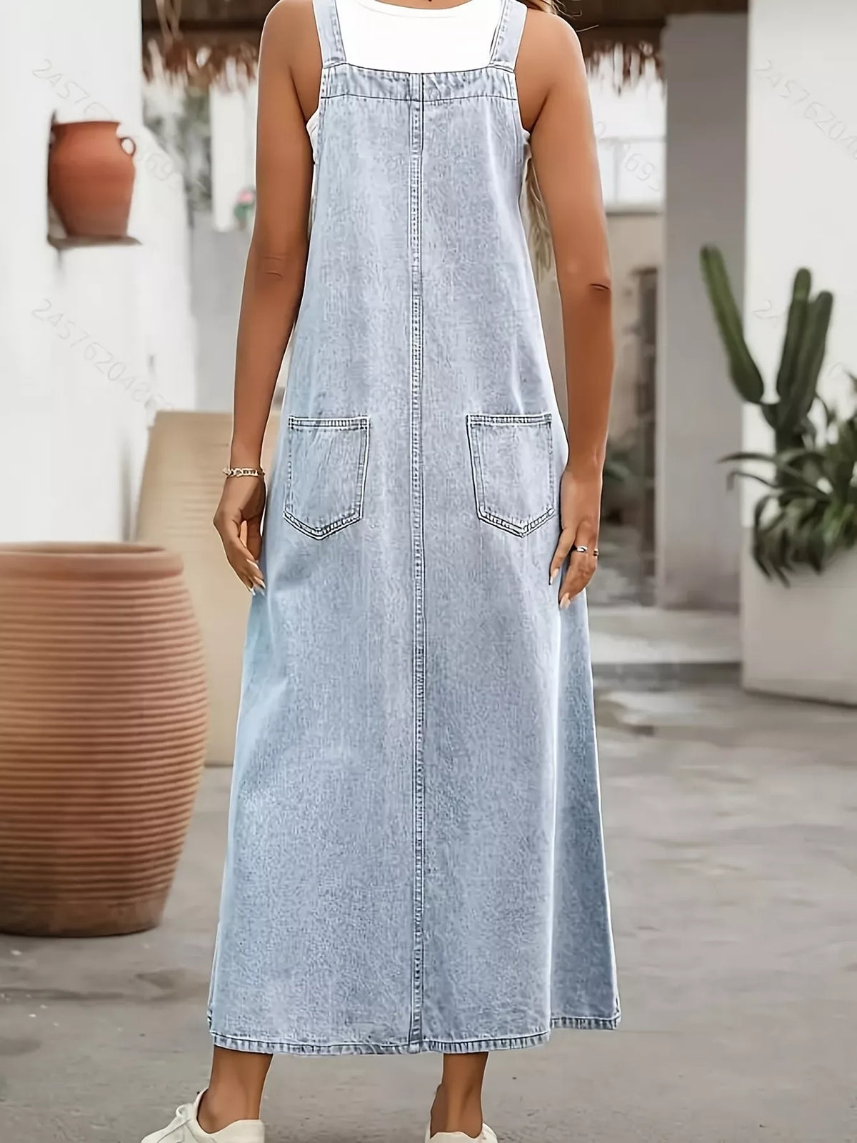 Denim Overall Dress with Adjustable Shoulder Straps