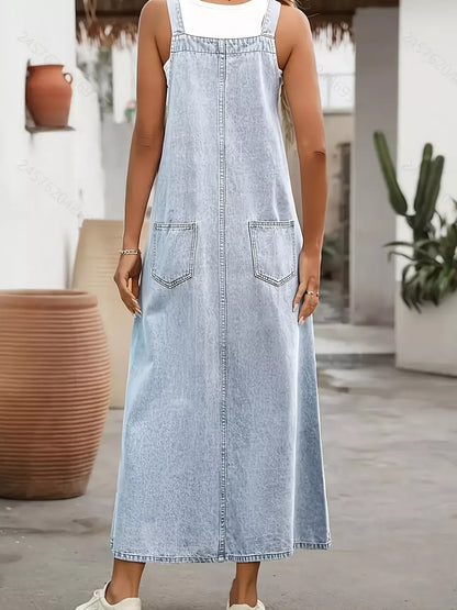 Denim Overall Dress with Adjustable Shoulder Straps