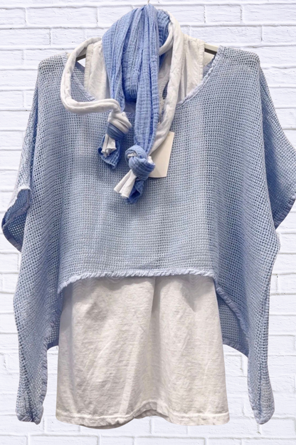 Womens Waffle Knit Layered Top & Scarf Set | Fashion