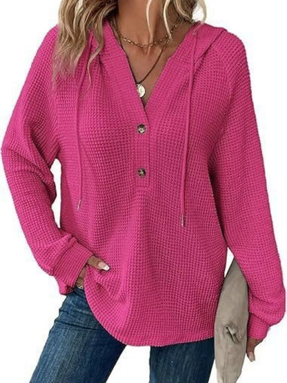 Full Size Waffle Knit Half-Button Hoodie Plus Size