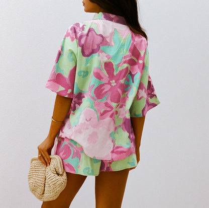 Casual Printed Shirt & Shorts Two-Piece Set