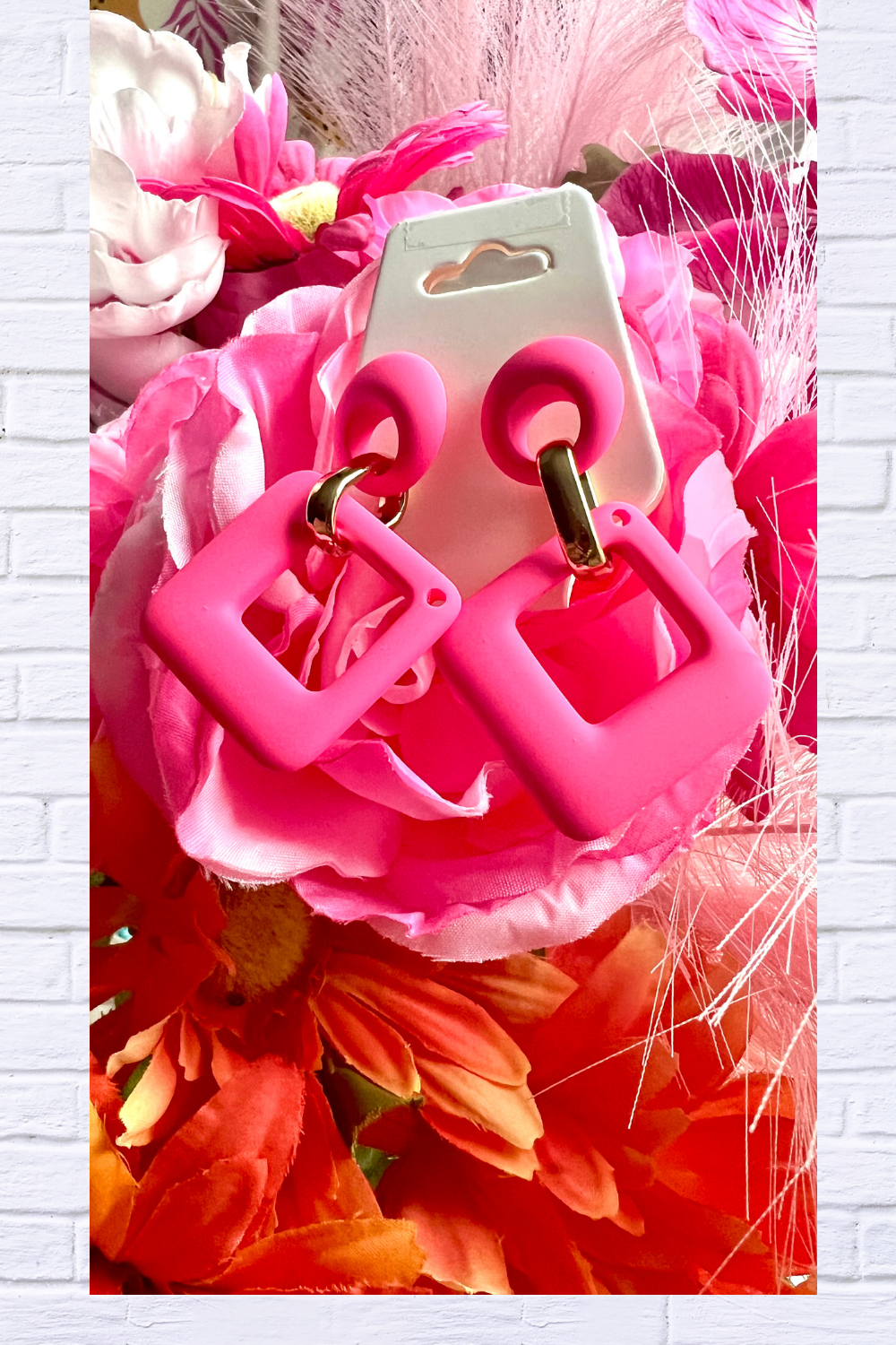 Hot Pink Geometric Drop Earrings