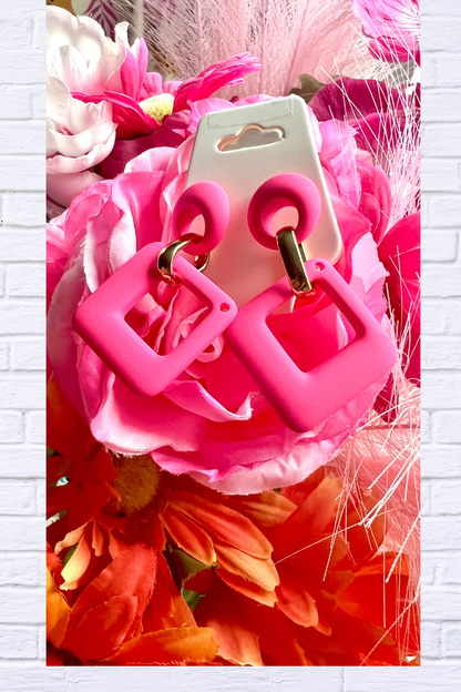 Hot Pink Geometric Drop Earrings