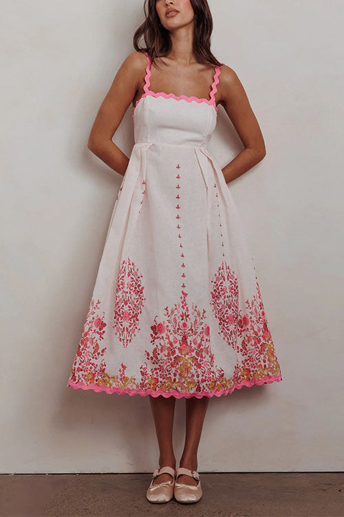 Ric Rac Trim Bow Back Floral Print Midi Cami Dress