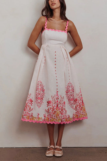 Ric Rac Trim Bow Back Floral Print Midi Cami Dress