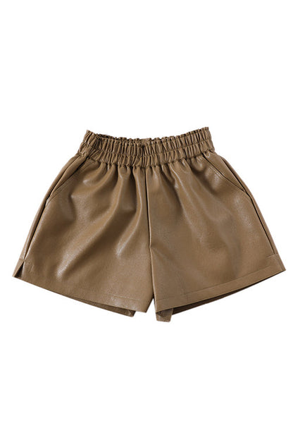 Rosiedress Elastic Waist Pocketed Faux Leather Shorts