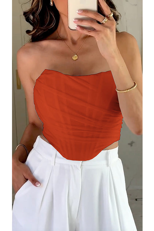 Rosiedress Strapless Off Shoulder Mesh Corset Top Rust Orange