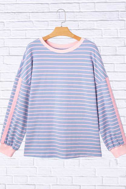 Stripe Oversize Contrast Trim Drop Shoulder Sweatshirt