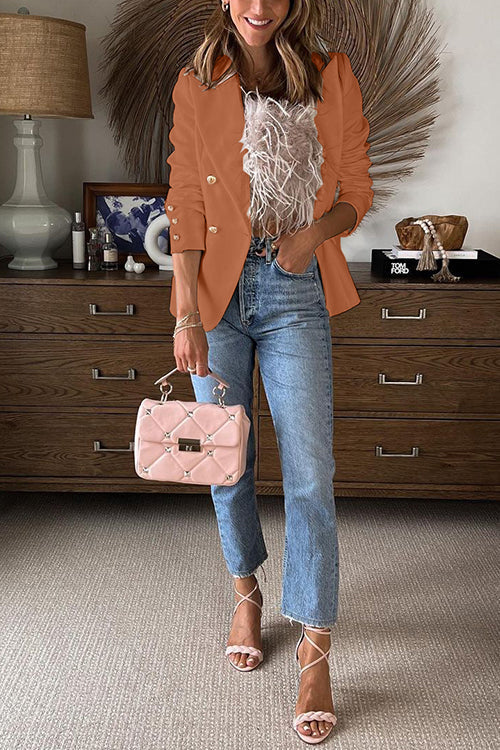 Lapel Double Breasted Open Front Blazer Jacket Khaki