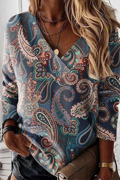 Rosiedress V Neck Long Sleeves Unique Print Top