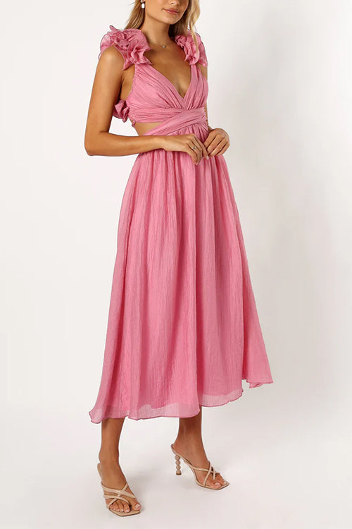 Rosiedress Back Lace-up Ruffle Trim Sleeveless Maxi Dress